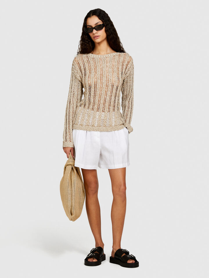 100% linen shorts - women's shorts - White | Sisley image number 1